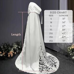 NWOT Women's Wedding Cape Hooded Cloak Bride Lace Applique Cathedral Cape, M
